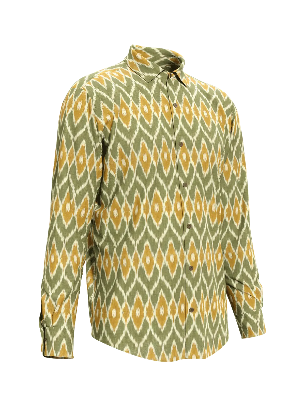 Double Ikat Green Yellow Printed Men's Shirt