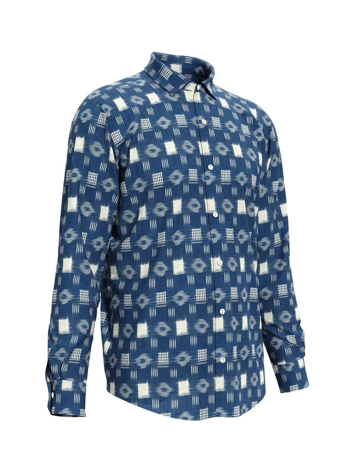 Double Ikat White Blue Shirt for Men