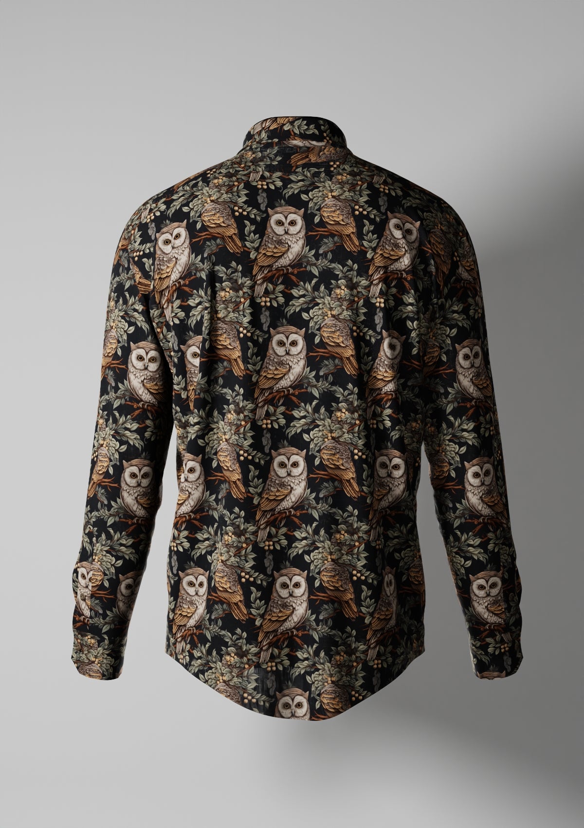 Owl Print Men Tencel Shirt(back)