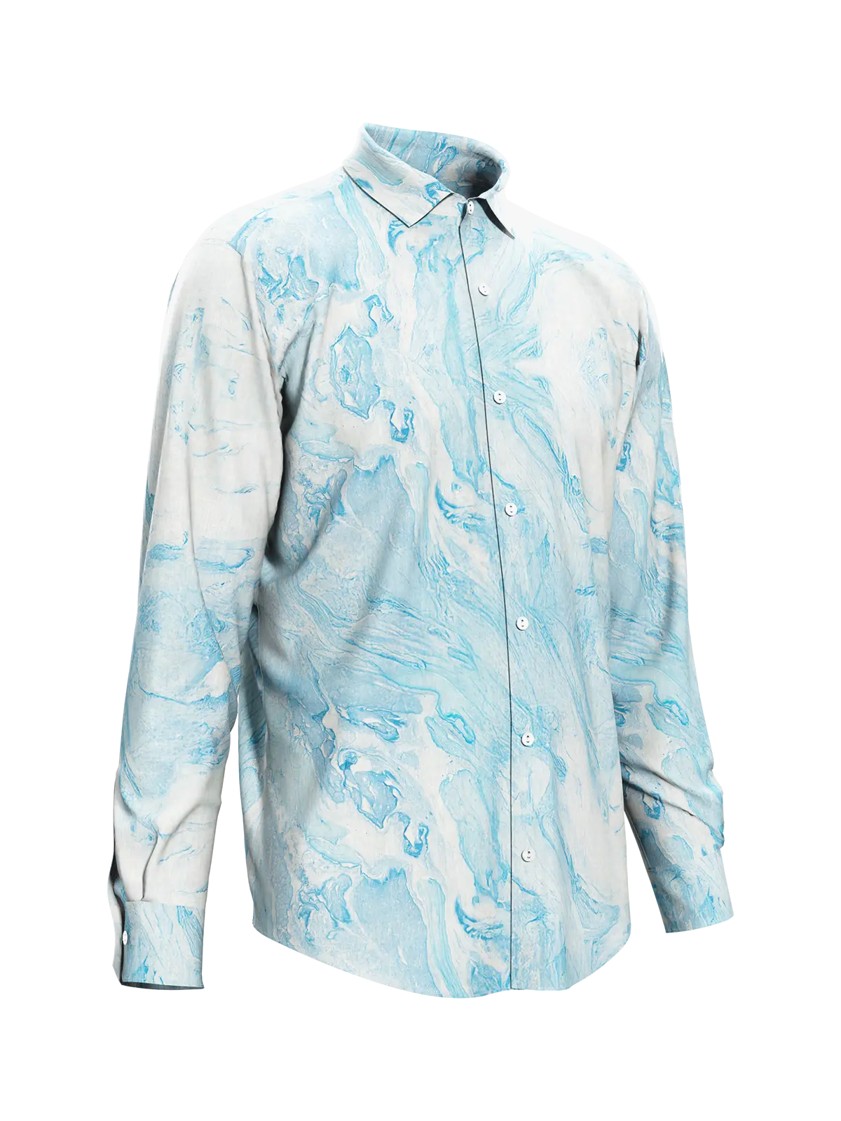 Sky Blue Marble Print Satin Shirt for Men