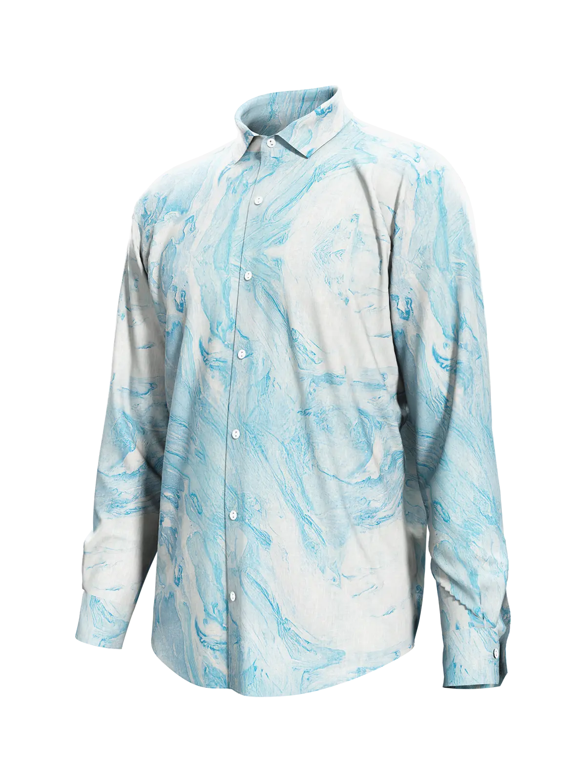 Sky Blue Marble Print Satin Shirt for Men