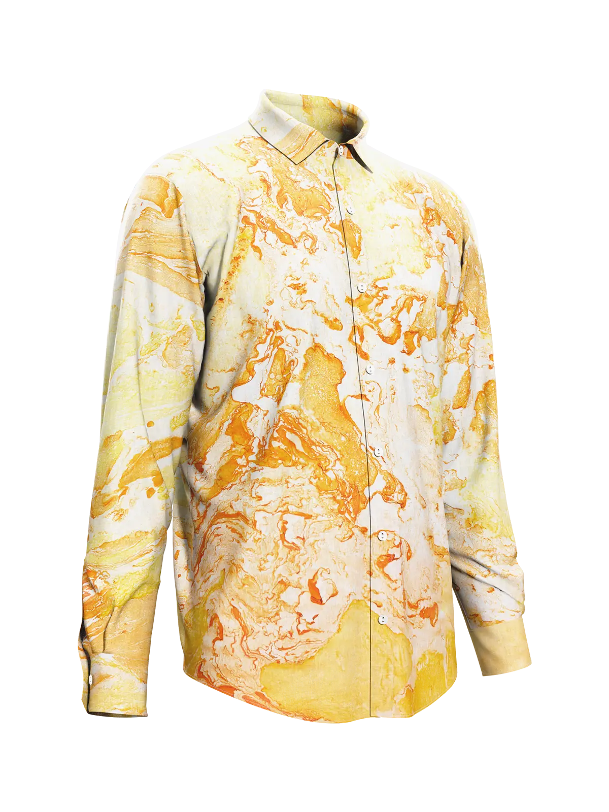 Yellow Marble Print Satin Shirt for Men