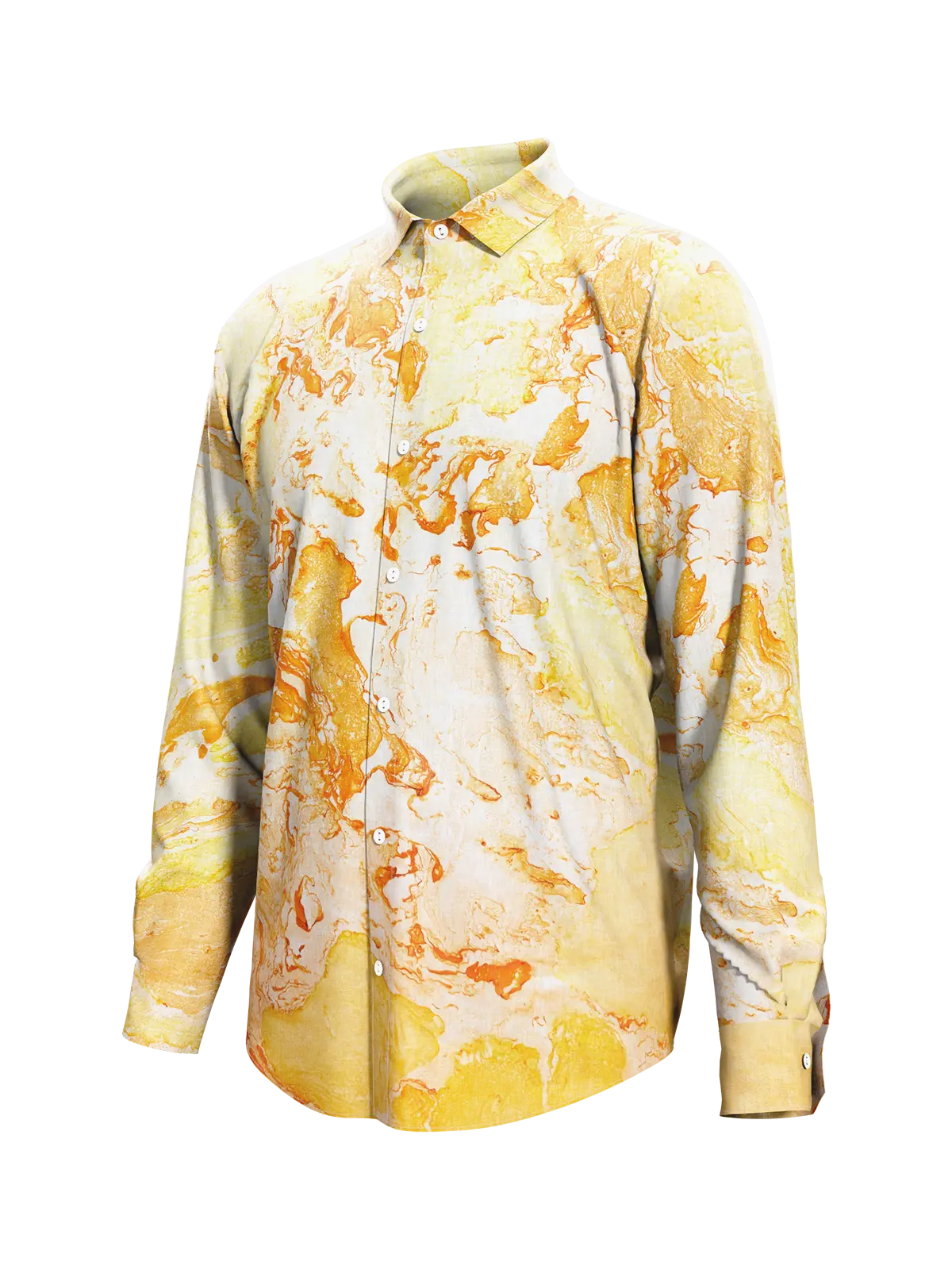 Yellow Marble Print Satin Shirt for Men