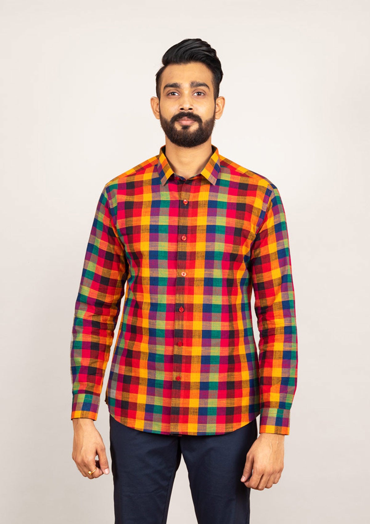 Textured Plaid Handloom (Checks multi-color handloom cotton Shirt)